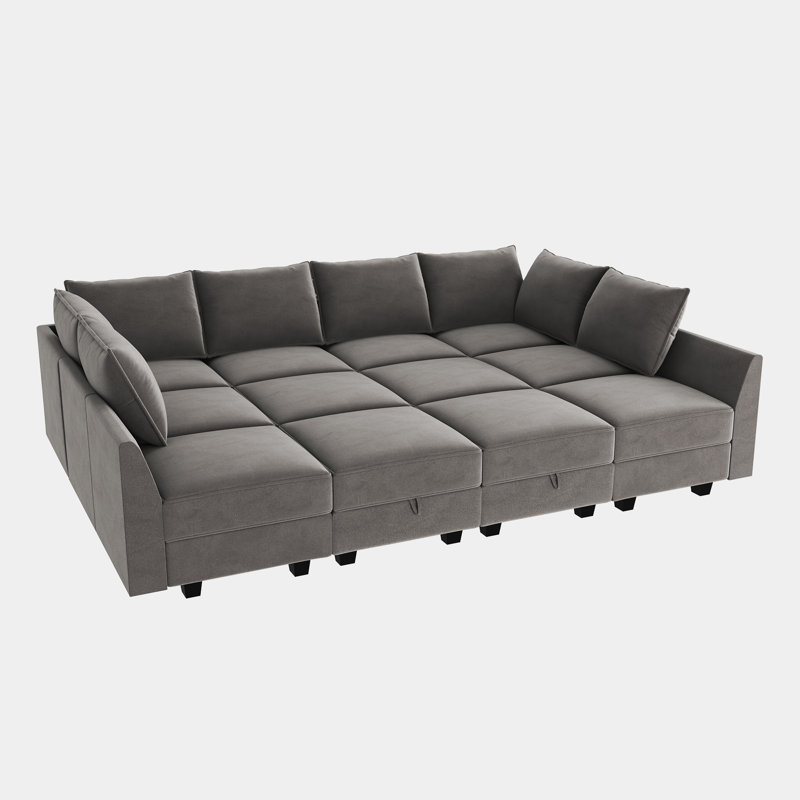 Kandle Upholstered Velvet Modular Sectional, Gray Velvet