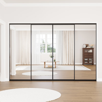  120"x80"H 4 Panel Mirror Room Dividers -Aluminum Sliding Doors - Closet Doors - Gym Room Door - Office Room Door