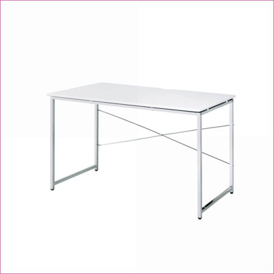 Desks, Modern White Rectangular Writing Desk with Chrome Metal Frame | White | Metal, Synthetic Wood