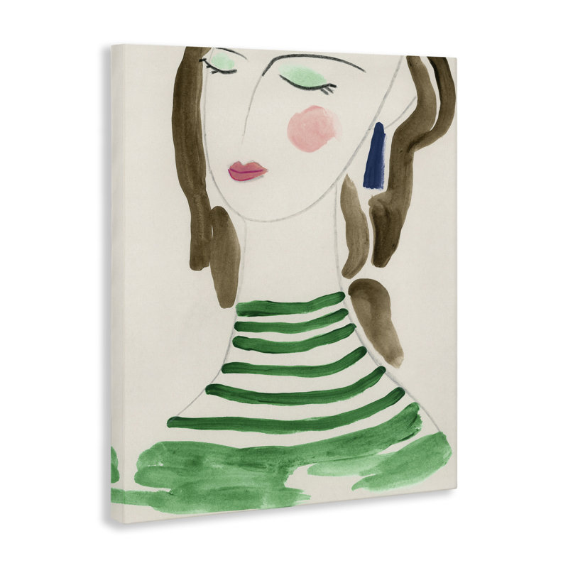  «Woman in Green Stripes», art mural sur toile par June Erica Vess, H 30 po x l 24 po