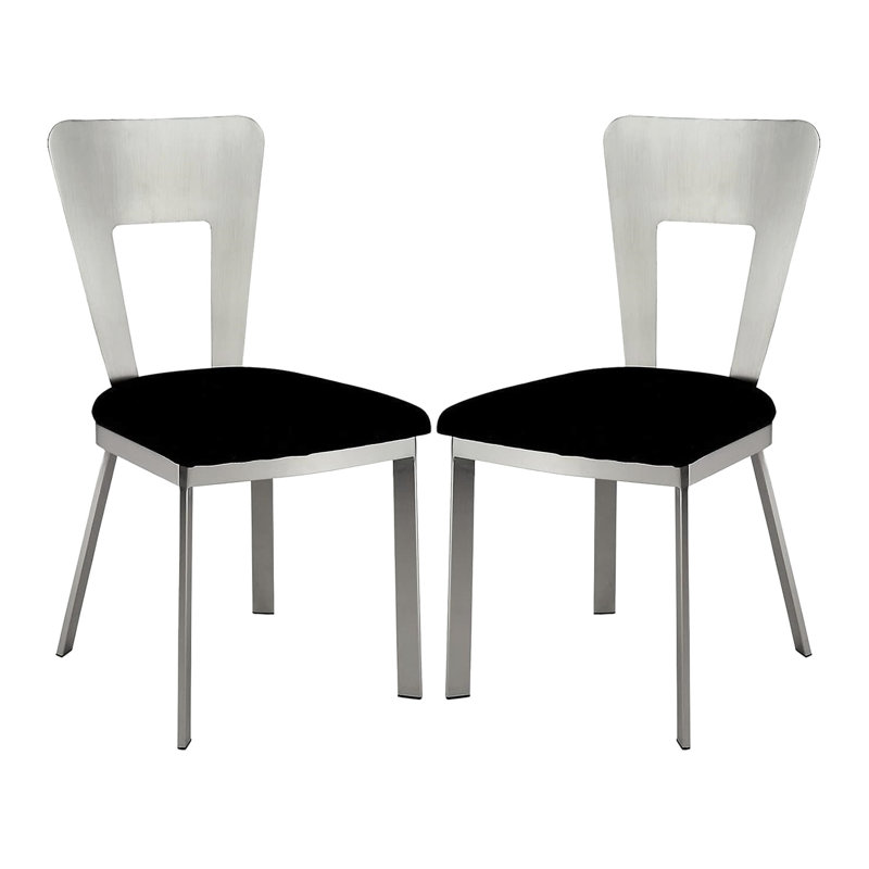 2 chaises en métal 2 pièces avec siège en microfibre noire et chaises de salle à manger de style contemporain, de 2 pièces