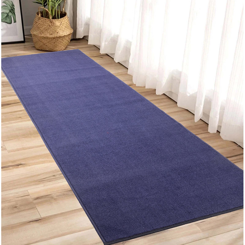 Washable Anti Slip Low Pile Solid NAVY Color Custom Size Runner Rug, Runner 2'2" x 9'