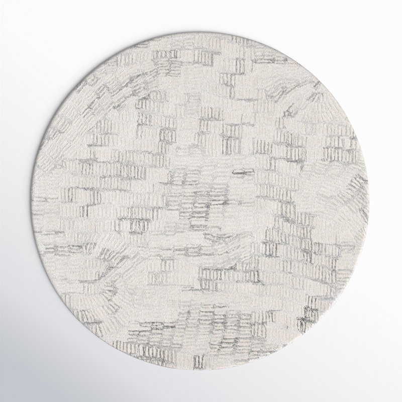 Audrina Abstract Hand Tufted Area Rug in Gray/Ivory, Round 6'