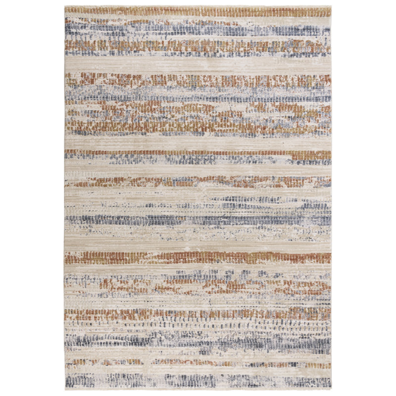 Tapis rectangulaire en polyester tissé à la machine à motif abstrait brun / beige / gris, Rectangle 8 pi 10 po x 11 pi 10 po