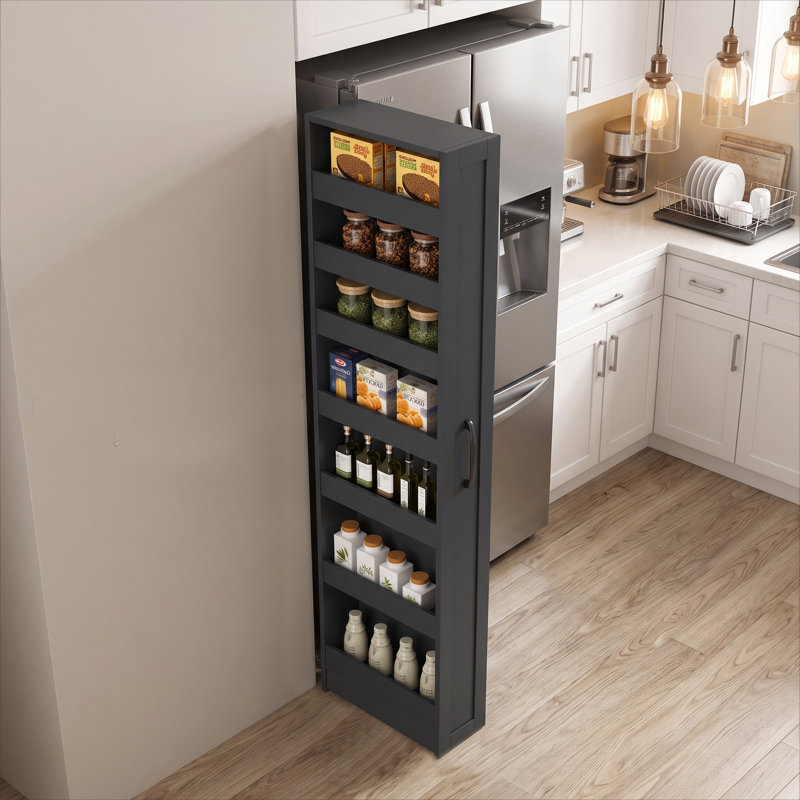Chariot de rangement escamotable à 7 niveaux - Tablette ouverte d'un côté pour les espaces étroits de cuisine, de buanderie et de salon