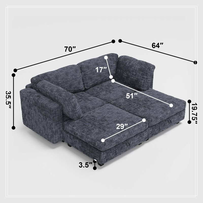 Canapé modulaire modulaire, siège de canapé convertible avec rangement, ensemble canapé-lit modulaire, combinaisons modulaires flexibles en tissu pour le salon (4 sièges)