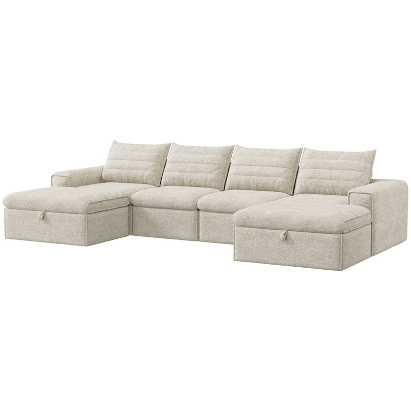 Boneless 136" Modular Sectional Sofa with Deep Seat, U-Shaped Cloud Couch for Living Room, 4-Seater Boneless Sofa with 2 Ottomans, Flexible Combination Modern Upholstery Sofa, No Assembly Required
