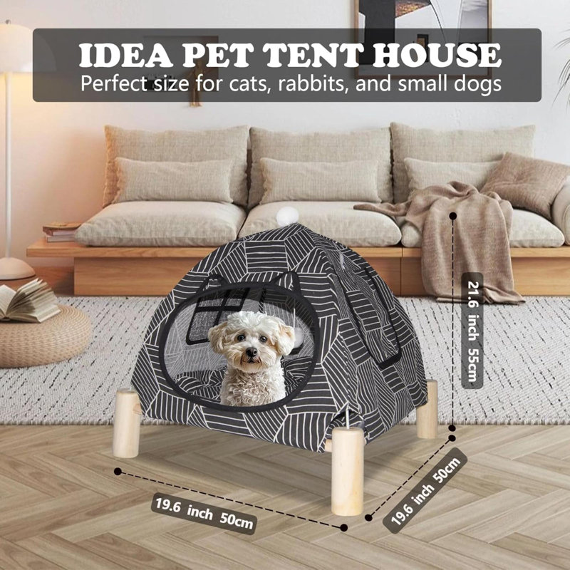 Tente pour chat surélevée 2 en 1, H 21,6 po x l 19,6 po x P 19,6 po, Noir / blanc