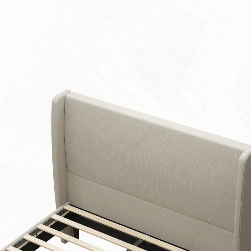 Structure de lit tapissier avec support de 12 lattes pour tête de lit haute, Beige, Grand lit
