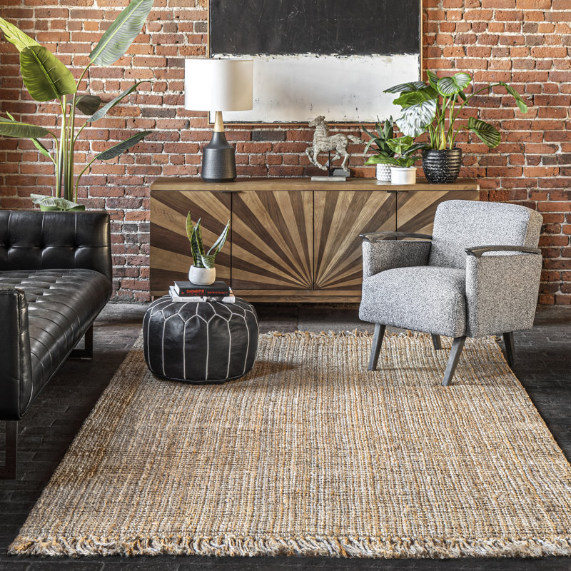 Solid Colour Jute / Sisal Hand Woven Area Rug, Rectangle 183 x 274cm