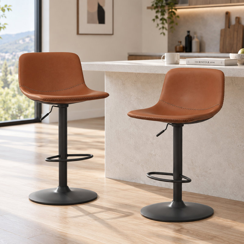 Swivel Leather Adjustable Height Bar & Counter Stool with Metal Frame, Black, Gray