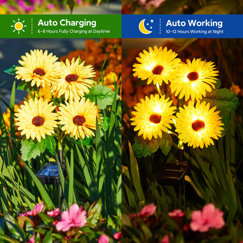 Colorful Solar Daisy Flower Garden Lights, 4 Pack