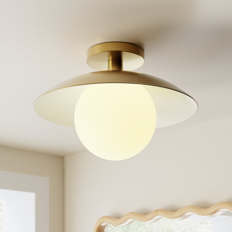 Robin Glass Semi Flush Mount, Brass