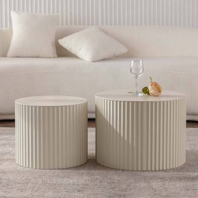 Ensemble de tables basses Wave Stripe, 21.65" H x 33.86" L x 33.86" W, Blanc beige