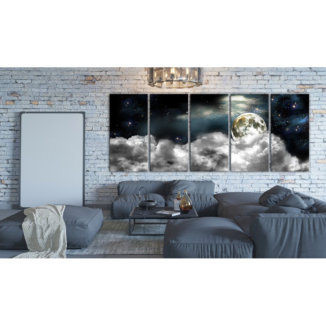 5-tlg. Leinwandbilder-Set Mond hinter den Wolken I