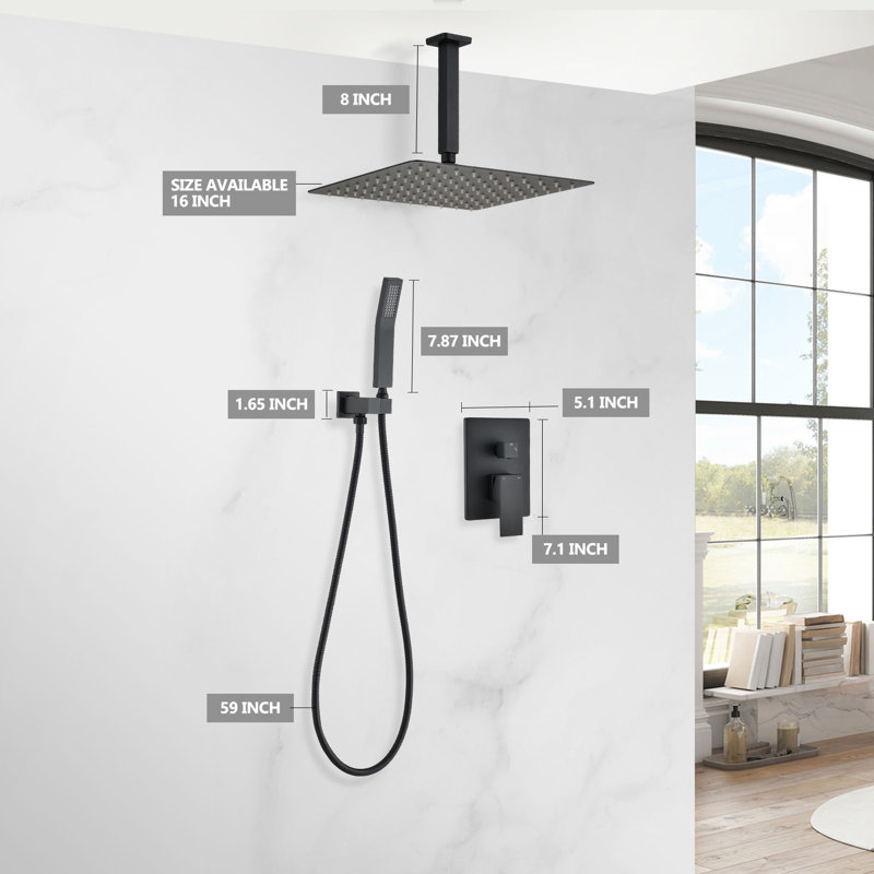 16" Complete Shower System with Rough-in Valve, Matte Black