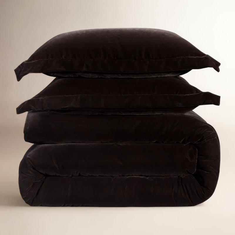 Ensemble d'édredon décontracté en velours Estelle, Édredon pour grand lit + 2 taies décoratives, Brun