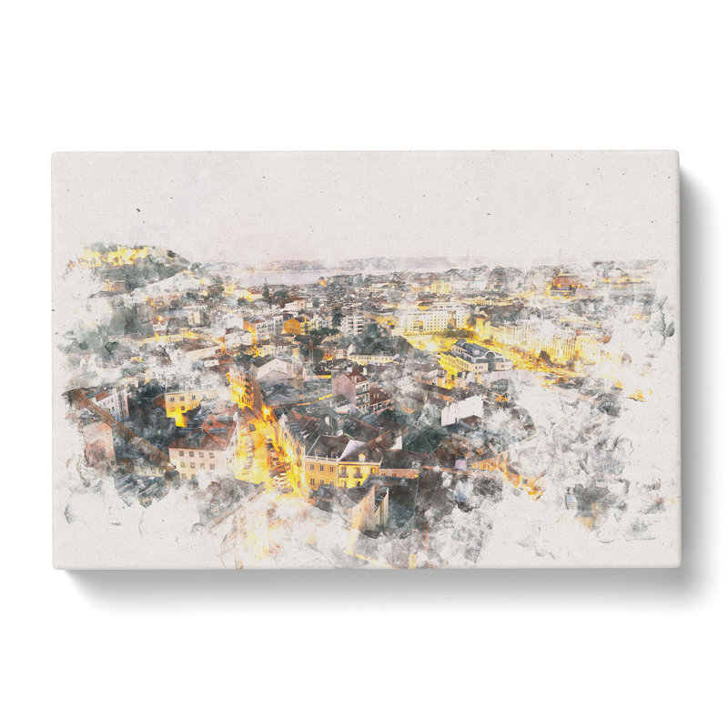Lisbon Portugal Watercolour - Wrapped Canvas, 60cm H x 91cm W x 4cm D