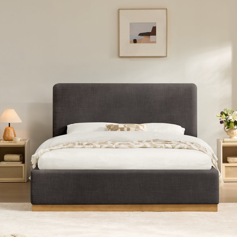 Delpha Grounded Upholstered Wood Base Bed, Queen, Selene Stone