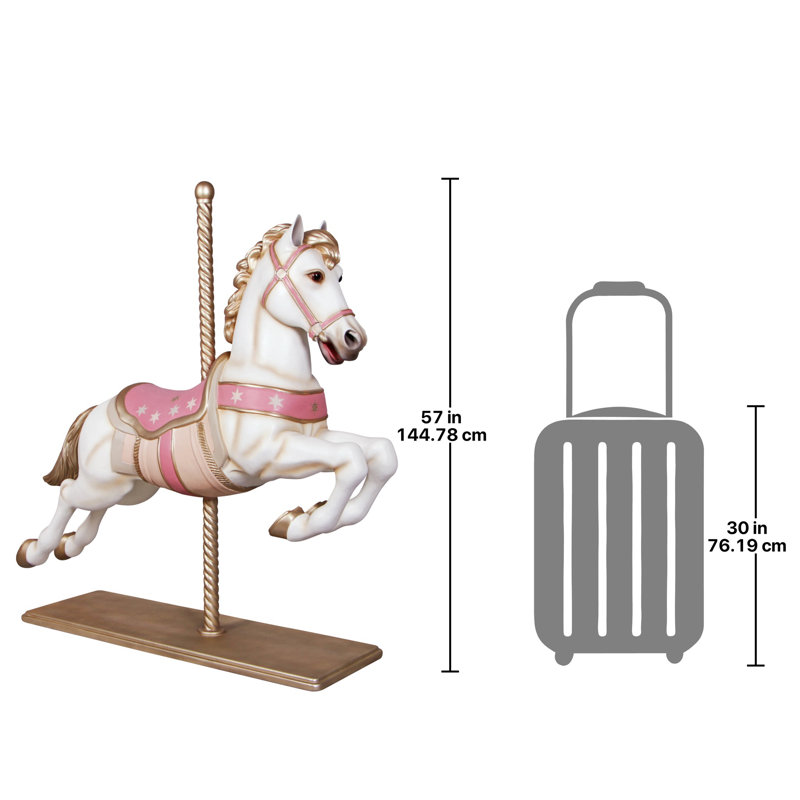 Full-Size White and Pink Resin Carousel Horse Statue