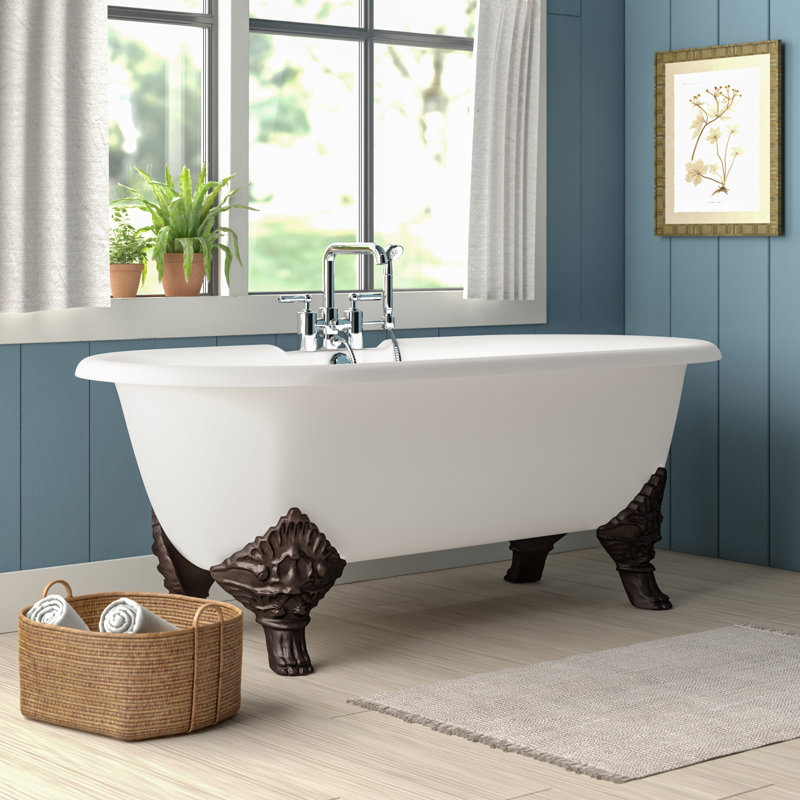 Janeese 70'' x 32'' Soaking Cast Iron Bathtub, Antique Bronze, White Interior with White Exterior