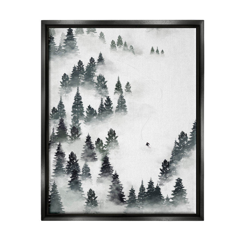 Hiver, ski, pente, montagne, estampe numérique par Ziwei Li, Cadre flottant noir de jais, H 21 po x l 17 po x P 1,7 po