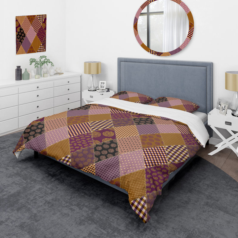 Patchwork de courtepointe brun - ensemble de housse de couette abstrait - microfibre de polyester