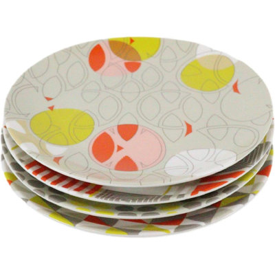 Frank Lloyd Wright Textile Taliesin West Yellow Ceramic Dessert Plates Pack Of 4