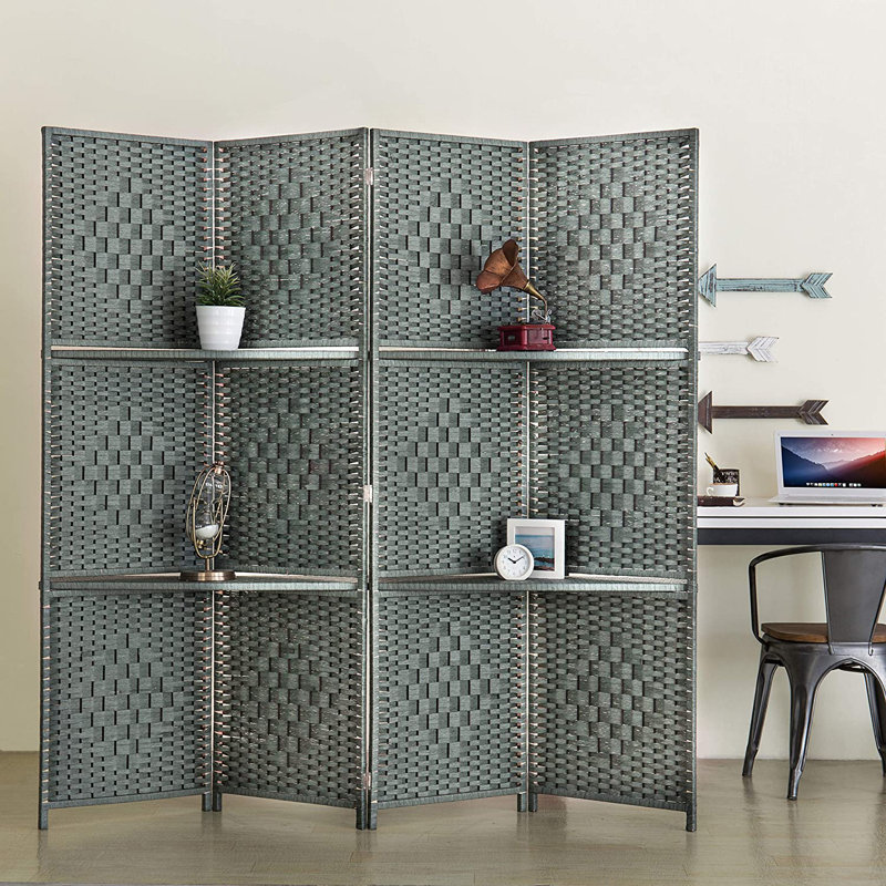 Cloison pliante 4 panneaux en bambou gris