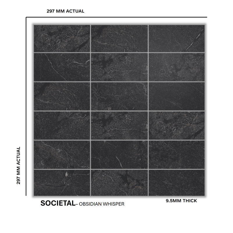 Societal 2" X 4" Porcelain Stone Look Tile Mosaic Sheet, Obsidian Whisper