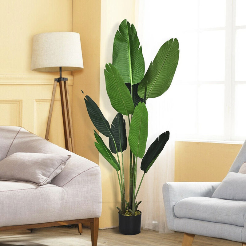 Tall Artificial Banana Leaf Tree Faux Large Plants in Pot, 160cm H x 30cm W x 30cm D