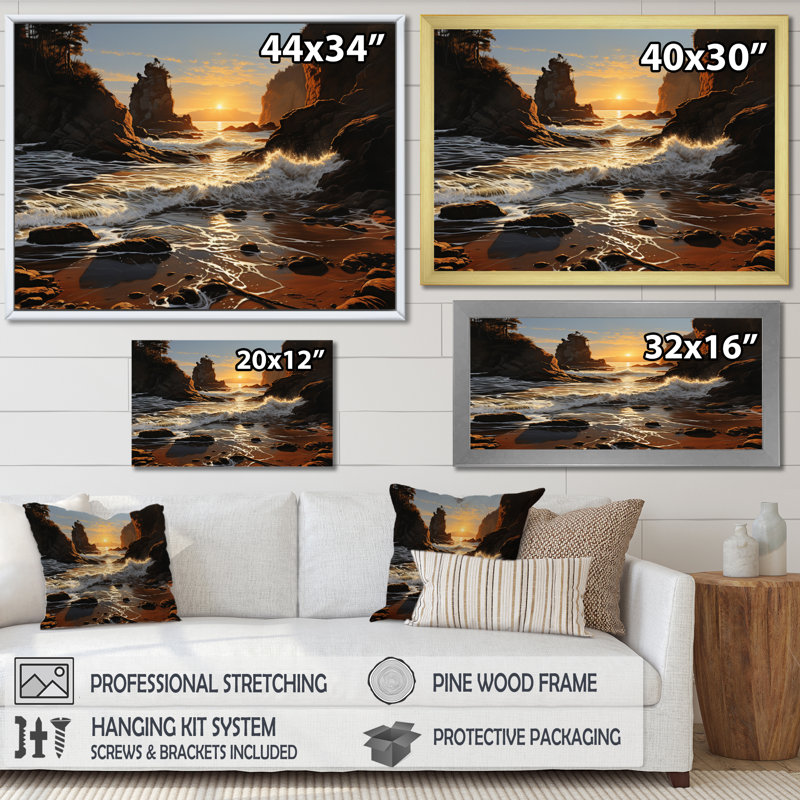 Photo de plage ensoleillée - impression, Cadre flottant noir, H 24 po x l 32 po x P 1 po