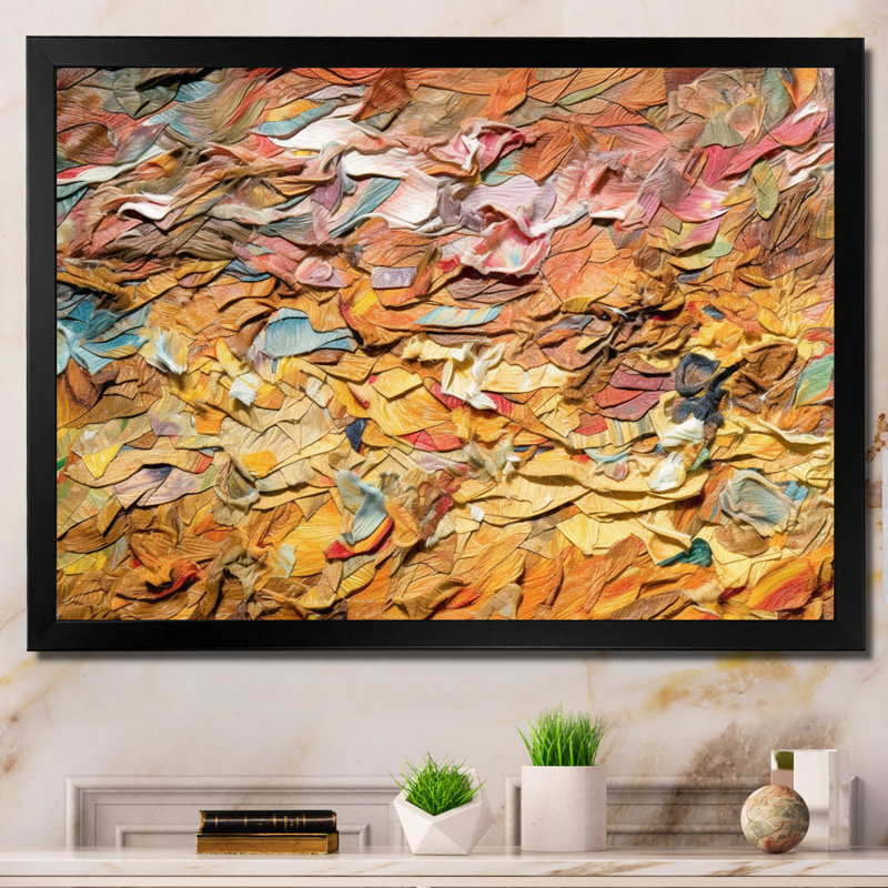 Terracotta Bliss Texture Abstract I - Art abstrait, peinture murale, salon, H 34 po x l 44 po x P 1,5 po, Cadre simple noir