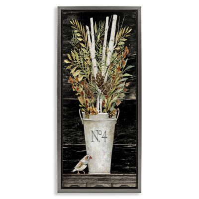 Rustic Forest Greenery Bouquet Grain Framed Floater Canvas Wall Art by Cindy Jacobs