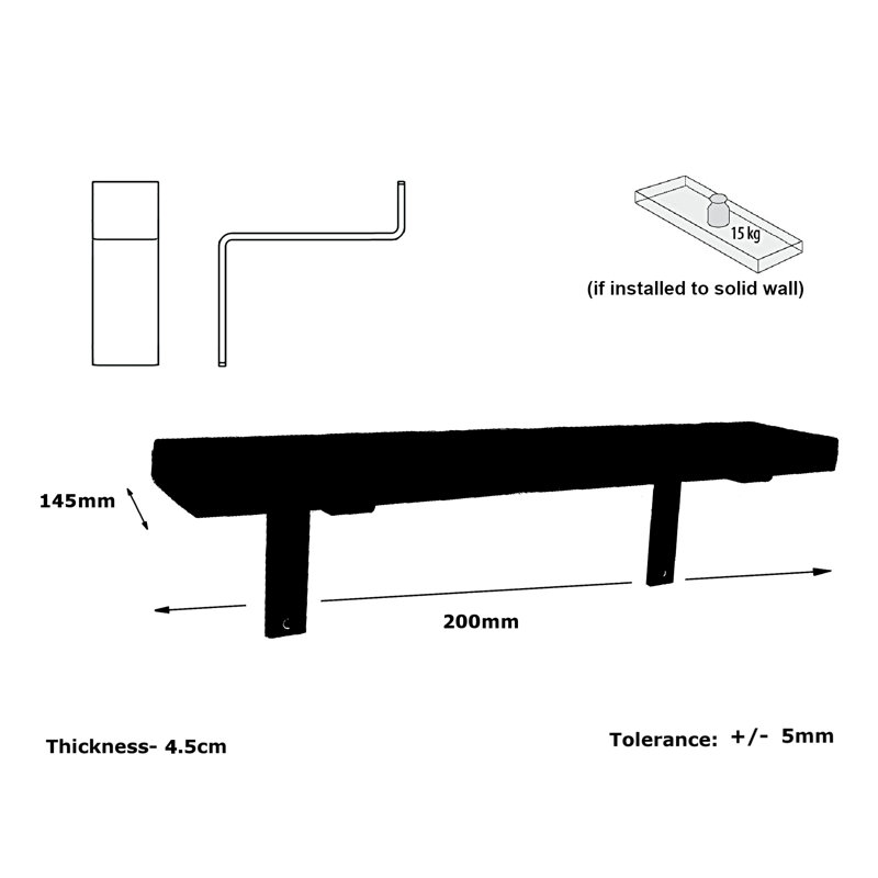 Maryvonne Oak Bracket Shelf with Reclaimed Wood, Walnut, 24cm H x 20cm W x 14.5cm D
