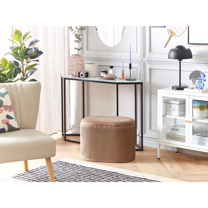 Okehampt 55cm Wide Velvet Oval Solid Colour Pouffe Ottoman with Storage, Beige