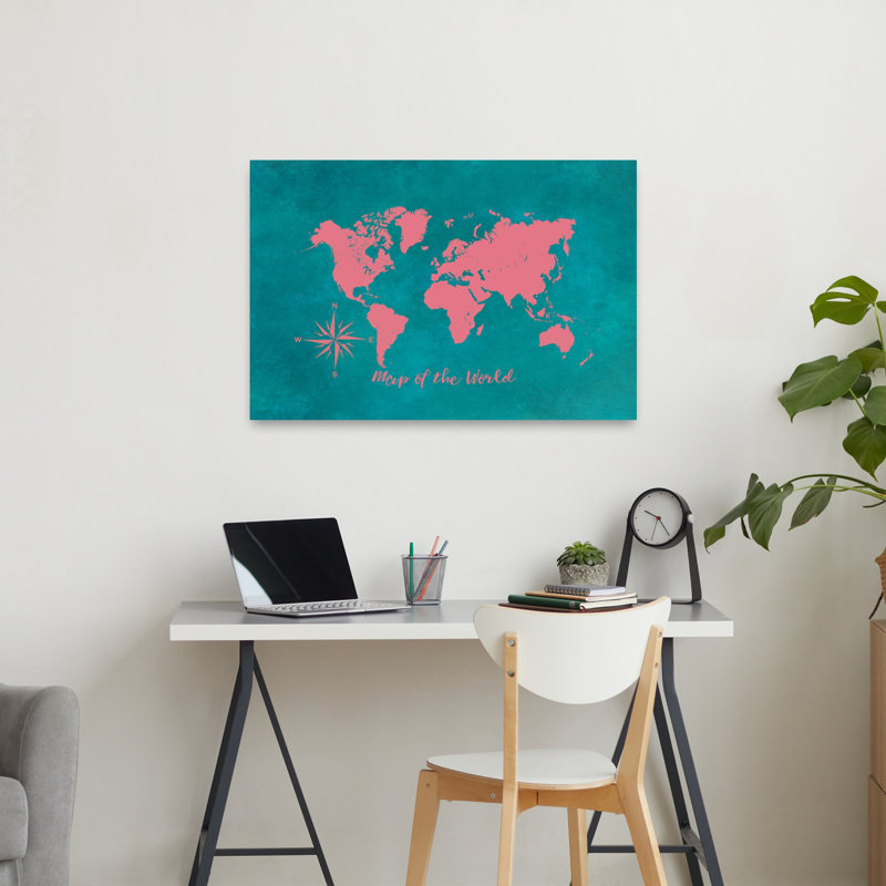 World Map Compass Contemporary Wall Art Print, 60.96cm H x 91.44cm W