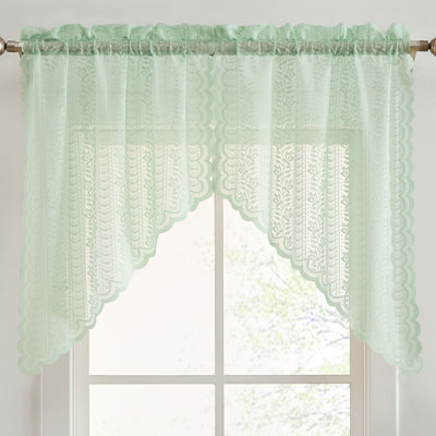 Nikole Floral Rod Pocket Lace Semi Sheer Voile Short Cafe Tiers for Small Windows - 28 x 36 Inch Length - Set of 2