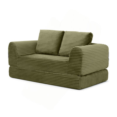 2-In-1 Folding Convertible Sofa Bed, Modern Corduroy Sleeper Couch With 2*Pillows, Futon Modular Upholstered Boneless Loveseat With Pull-Out Bed,Folding Floor Modular Couch For Living Room