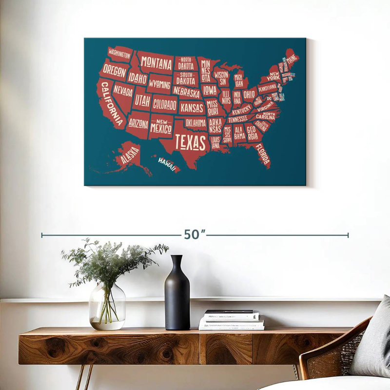 Carte des États américains d'Aliaz, H 24 po x l 36 po