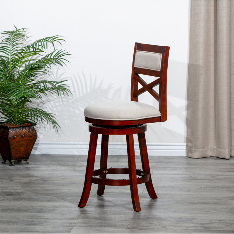 Deriah Swivel Upholstered Counter Stool, Beige, Bar Stool (30" Seat Height), Cherry