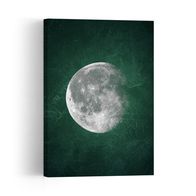 Moody Green Moon Abstract Dreamy Elegant Landscape Nature Wall Art Print 1 Piece Wrapped Canvas Wall Art
