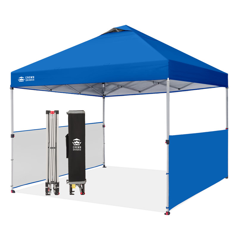 10 Ft. W x 10 Ft. D Steel Pop Up Instant Canopy Tent with 2 Half Sidewalls, Blue