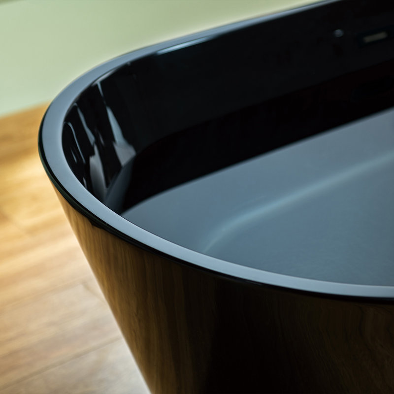 67" x 32" Freestanding Soaking Acrylic Bathtub, Oil Rubbed Bronze, Glossy Black