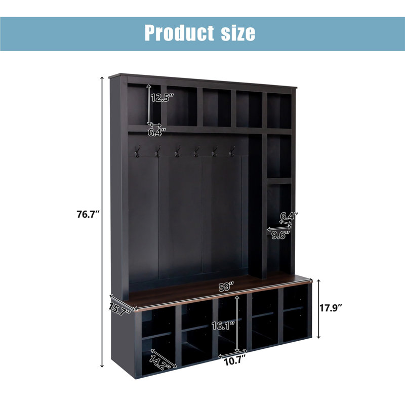 Hall Tree With Mutiple Cubes And Bench, Black