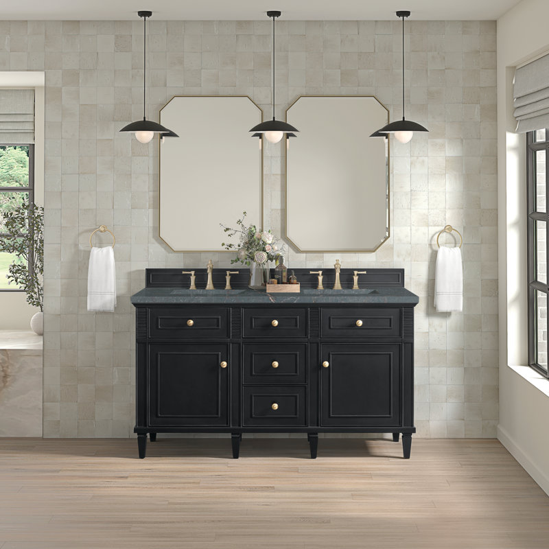 Lorelai 60'' Double Bathroom Vanity with Top, Parisian Blue, Black Onyx, 8" Widespread