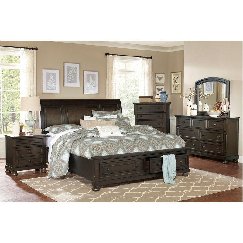 Ensemble de chambre à coucher avec lit-bateau Anajee Melloney, Grand, Trois pièces : lit, commode et miroir