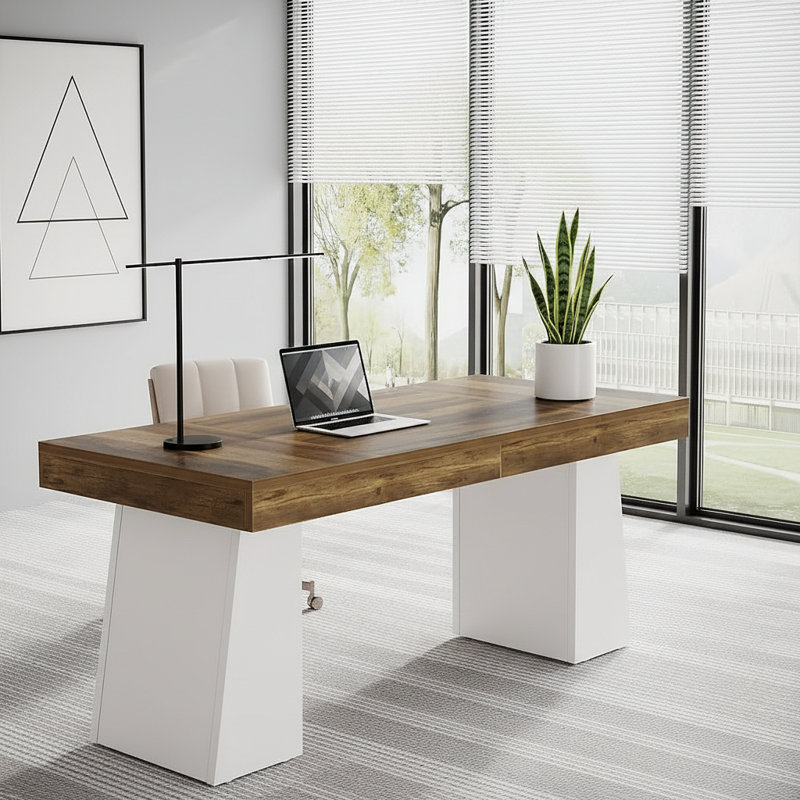 Bureau double caisson Wolbach, Brun rétro / blanc