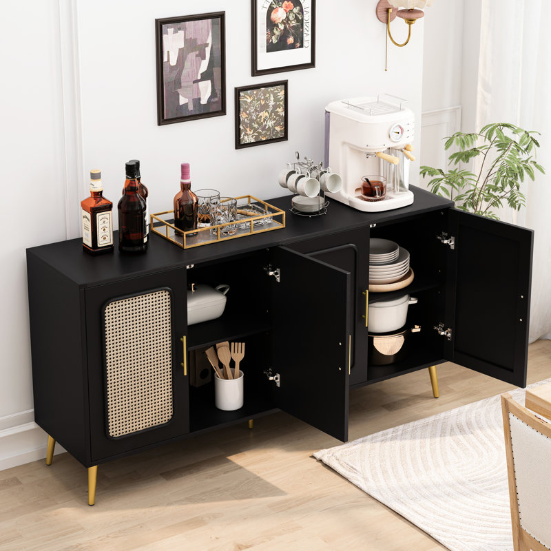 Armoire noire à quatre portes Atkinson, 59,48 po. Rangement spacieux, fabrication. Fabriqué en plastique. Options polyvalentes. Armoire noire de 59,48 po. Rangement élégant. De la maison