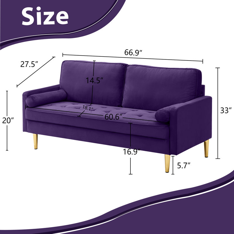 Moniet 66.9'' Velvet Loveseat, Purple